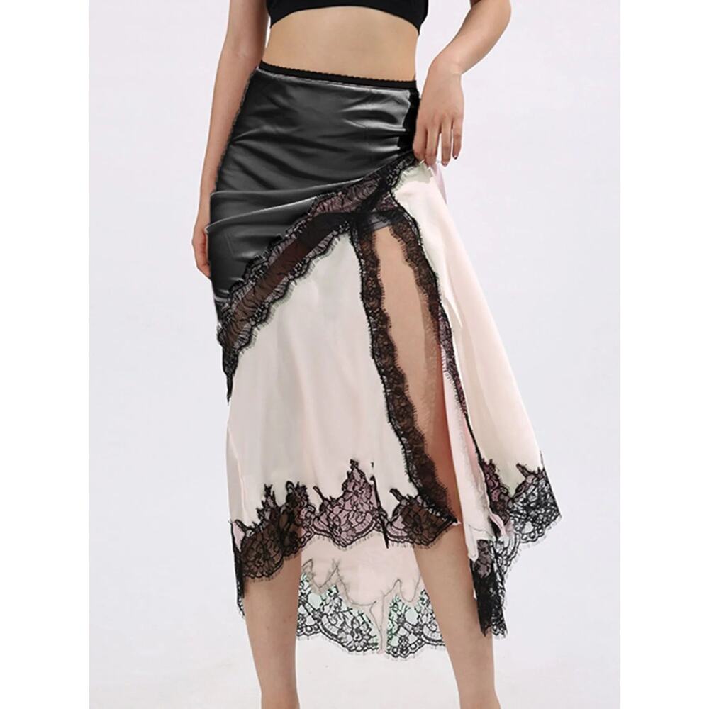Lace Trim Asymmetrical Midi Skirt - Picture 3 of 9